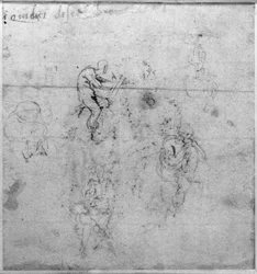 システィーナ礼拝堂の天井のルネットの図の研究、c.1511（紙にペンと黒チョーク）